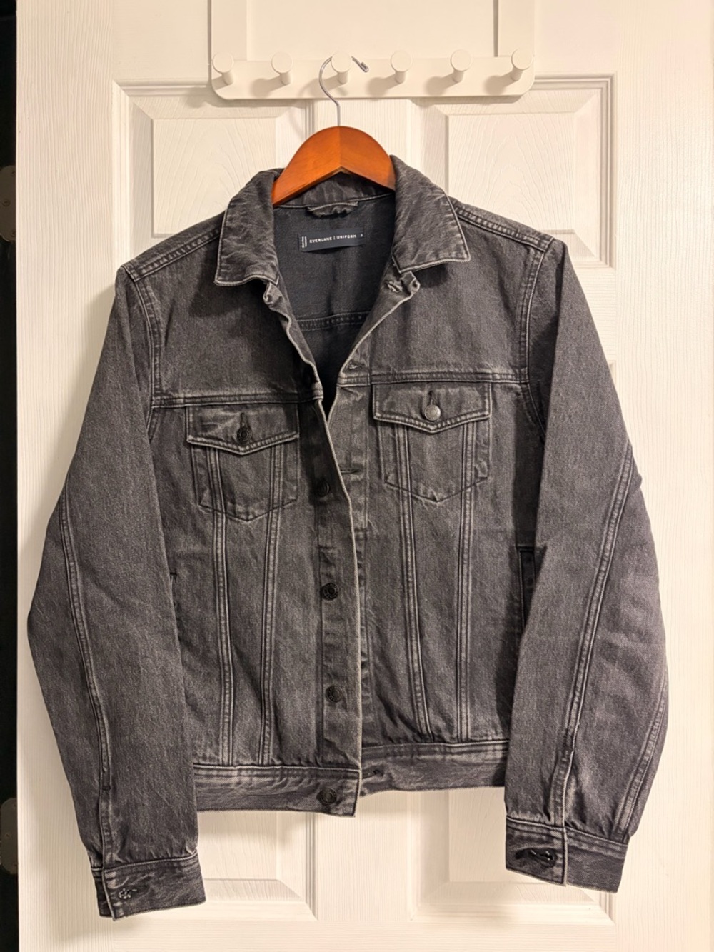 Everlane Uniform Denim Jacket 100% Cotton Washed Gray-Black Size Small